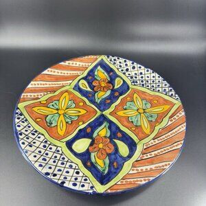 Mexico Pottery Talavera Round Dish Plate‎ Artist Signed Mora Hand Painted Tonala